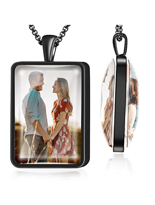 Fanery Sue Picture Necklace Personalized Photo for Women Men, Custom Pendant with Picture Inside, Engraved Necklace with Solid Protector