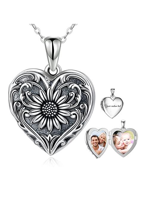 SOULMEET 1 Inch Round Sunflower Butterfly Locket Necklace That Holds 1 Picture Photo Sterling Silver Personalized Expandable Locket Necklace