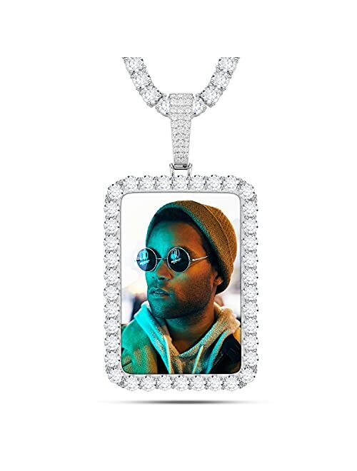 YIMERAIRE 925 Sterling Silver Picture Pendant Necklace for Men Personalized Custom Photo Necklace Bling Sterling Silver necklaces for Women Memory Customized Picture Neck