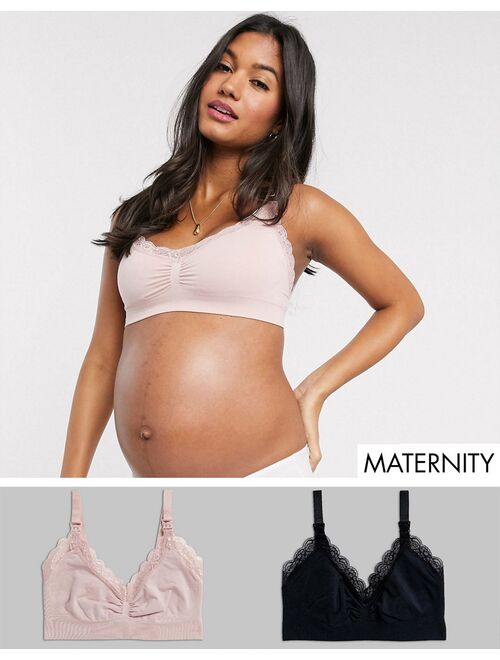 Lindex Mom 2 pack seamless with lace nursing bra in pink and black