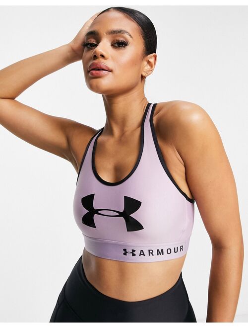 Under Armour graphic logo mid keyhole sports bra in mauve