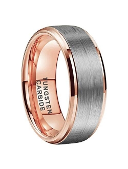 iTungsten 4mm 6mm 8mm Silver/Black/18K Gold/Rose Gold/Gunmetal Tungsten Rings for Men Women Wedding Bands Stepped Beveled Edges Matte Finish Comfort Fit