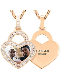 Gugots Personalized Engraved Photo Pendant Customized Memory Picture Necklace With Engraved Text Hip Hop Iced Out Picture Chain For Men Women Custom Image Pendant With Me