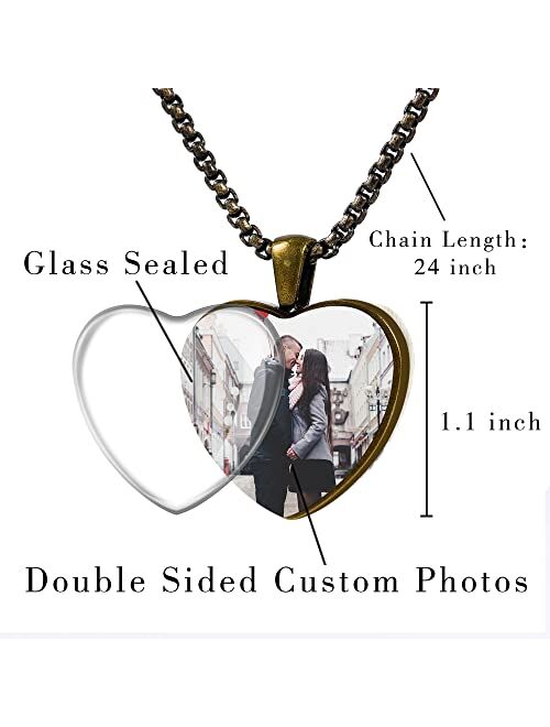 Aro Torliy Personalized Necklace with Picture, Custom 2 Photos on Both Side - Customized Stainless Steel Heart Picture Necklace for Women/Girls