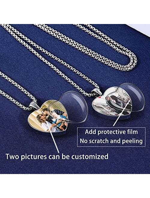 Aro Torliy Personalized Necklace with Picture, Custom 2 Photos on Both Side - Customized Stainless Steel Heart Picture Necklace for Women/Girls