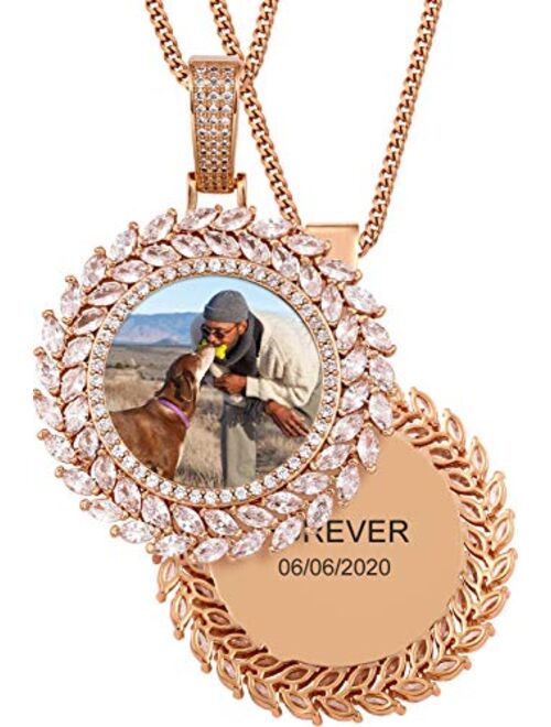 TUHE Hip Hop Jewelry Custom Picture Necklace Personalized 18K Gold Plated Iced Out Pendant Photo Necklace for Men Women Memory Charm Chain Necklace Customized with Text E