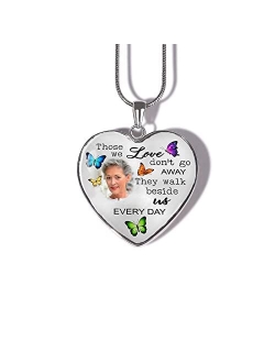 Drawelry Personalized Photo Necklace Custom Picture In Memory Heartshaped I'll Hold You In My Heart With Wings Snake Chain Necklace Pendant Jewelry Gifts for Men Women Hi