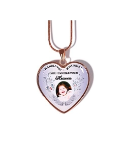 Drawelry Personalized Photo Necklace Custom Picture In Memory Heartshaped I'll Hold You In My Heart With Wings Snake Chain Necklace Pendant Jewelry Gifts for Men Women Hi