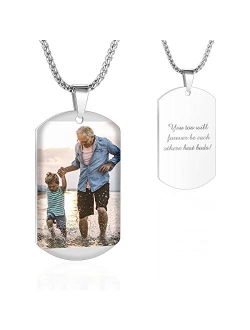 Kagrec sonalized Photo Necklace Rectangle Pendant Necklace Stainless Steel Dog Tag Necklace for Men Women