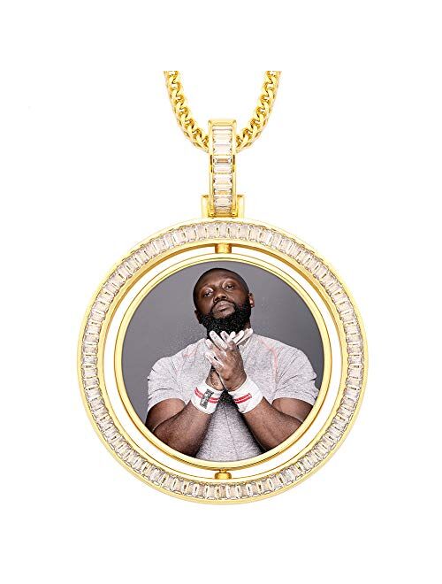 YIMERAIRE Personalized Custom Photo Necklace Pendant Keychain Dog Tag Customizable Double Sided Picture Pendant Necklace Iced Out Hip Hop Jewelry for Men and Women(Come w