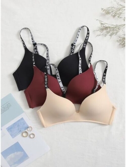 3pack Letter Tape Wireless Bra Set