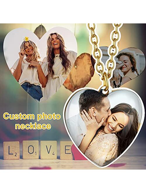 ChainsHouse Personalized Photo Necklace Men Women, Stainless Steel/18K Gold Plated Chain, Custom Picture Image Engrave Text Rectangular/Heart/OvalPendant DIY Full CZ Memo