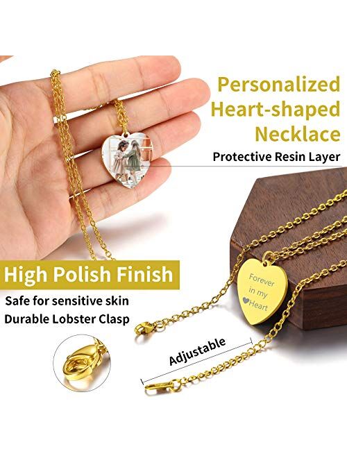 ChainsHouse Personalized Photo Necklace Men Women, Stainless Steel/18K Gold Plated Chain, Custom Picture Image Engrave Text Rectangular/Heart/OvalPendant DIY Full CZ Memo