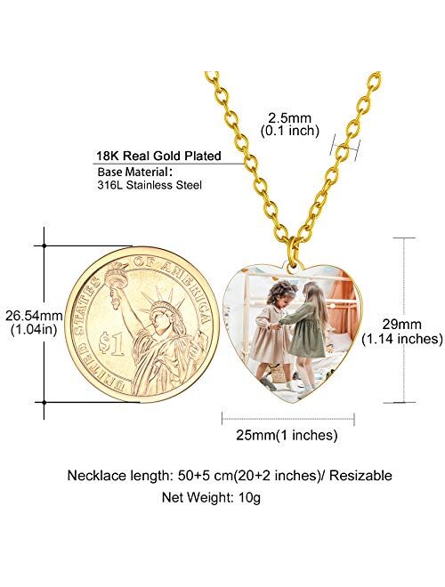 ChainsHouse Personalized Photo Necklace Men Women, Stainless Steel/18K Gold Plated Chain, Custom Picture Image Engrave Text Rectangular/Heart/OvalPendant DIY Full CZ Memo