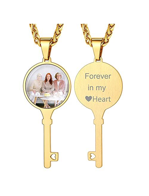 ChainsHouse Personalized Photo Necklace Men Women, Stainless Steel/18K Gold Plated Chain, Custom Picture Image Engrave Text Rectangular/Heart/OvalPendant DIY Full CZ Memo