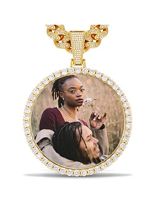 YIMERAIRE Custom Picture Necklace Personalized Men Jewelry Necklace Oversize Pendant with Chain Iced Out Photo Pendant for Women