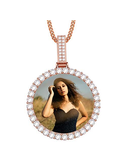 YIMERAIRE Custom Picture Necklace Personalized Men Jewelry Necklace Oversize Pendant with Chain Iced Out Photo Pendant for Women