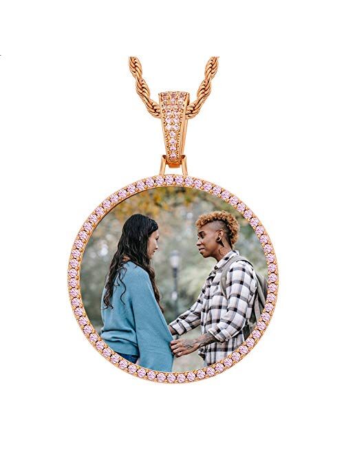 YIMERAIRE Custom Picture Necklace Personalized Men Jewelry Necklace Oversize Pendant with Chain Iced Out Photo Pendant for Women