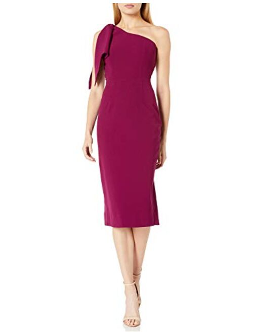 Dress the Population Women's Tiffany One Shoulder Bow Detail Midi Sheath Dress