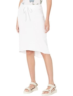 Chaser Cotton Fleece Raw Edge Midi Skirt with Drawstring