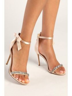 Jewel by Badgley Mischka Daley Champagne Satin Rhinestone Ankle Strap Heels