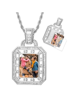 YIMERAIRE Personalized Picture Necklace Blank Diamond Pendant Custom Photo Dog Tag Necklace Round/Heart/Angel Wings Photo Pendant Charms for Jewelry Making DIY Craft