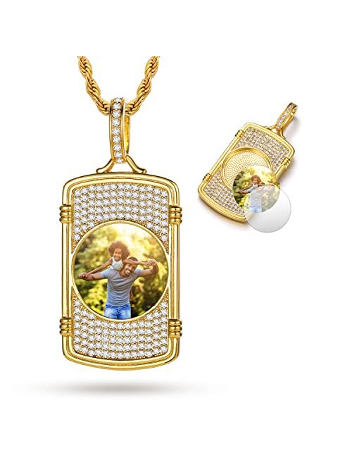 YIMERAIRE Personalized Picture Necklace Blank Diamond Pendant Custom Photo Dog Tag Necklace Round/Heart/Angel Wings Photo Pendant Charms for Jewelry Making DIY Craft