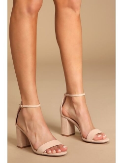 Arylee Champagne Satin Rhinestone Ankle Strap Heels