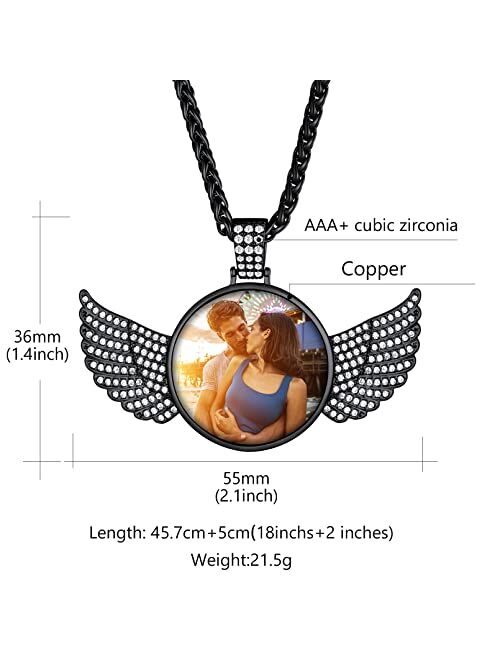 Custom4U Picture Necklace Personalized for Men Women,18K Gold/Platinum Plated/Black AAA CZ Angel Wings/Heart/Medallion Customized Photo Memory Pendant Chain 18-30 Inches,