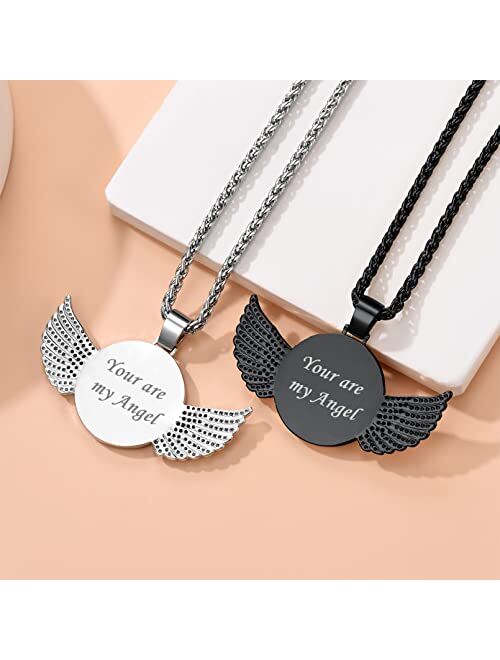 Custom4U Picture Necklace Personalized for Men Women,18K Gold/Platinum Plated/Black AAA CZ Angel Wings/Heart/Medallion Customized Photo Memory Pendant Chain 18-30 Inches,