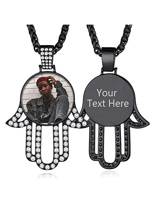 Custom4U Picture Necklace Personalized for Men Women,18K Gold/Platinum Plated/Black AAA CZ Angel Wings/Heart/Medallion Customized Photo Memory Pendant Chain 18-30 Inches,