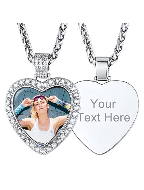 Custom4U Picture Necklace Personalized for Men Women,18K Gold/Platinum Plated/Black AAA CZ Angel Wings/Heart/Medallion Customized Photo Memory Pendant Chain 18-30 Inches,