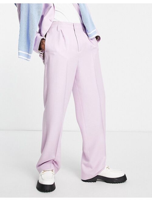 ASOS DESIGN wide leg suit pants in lilac high shine shimmer