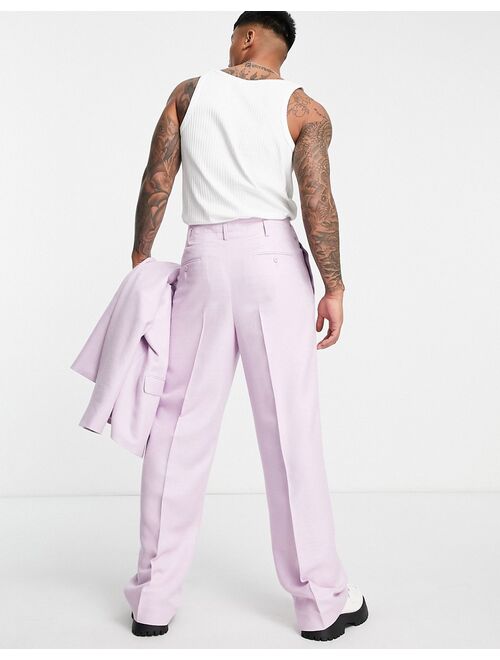 ASOS DESIGN wide leg suit pants in lilac high shine shimmer