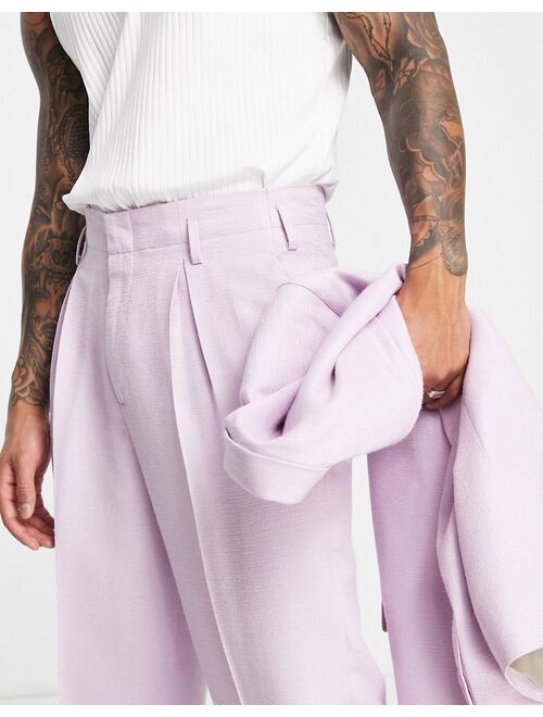 ASOS DESIGN wide leg suit pants in lilac high shine shimmer