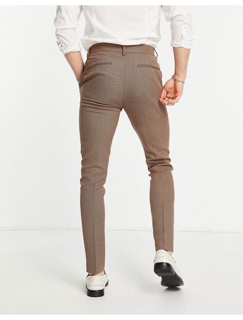 ASOS DESIGN wedding smart skinny pants with micro texture in camel