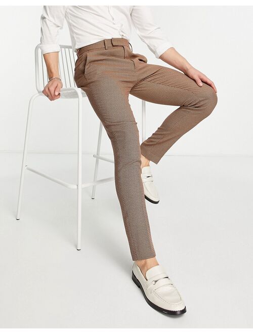 ASOS DESIGN wedding smart skinny pants with micro texture in camel