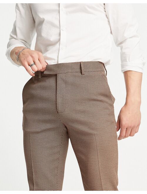 ASOS DESIGN wedding smart skinny pants with micro texture in camel