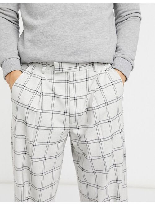 ASOS DESIGN oversized tapered smart pants in gray plaid