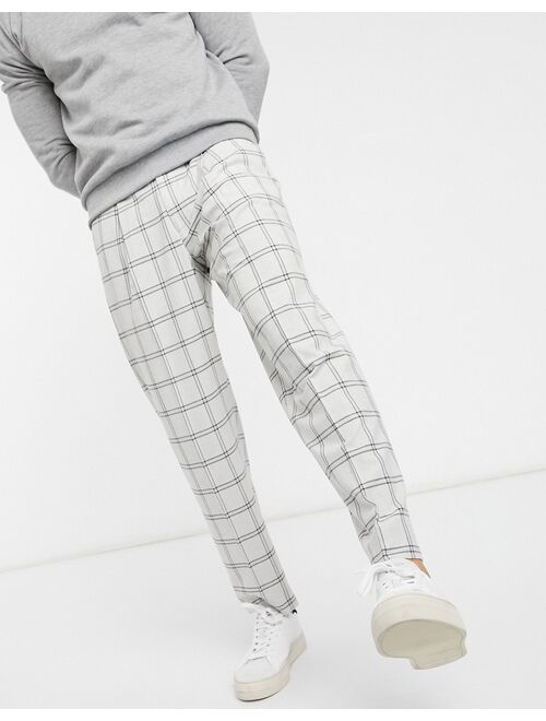 ASOS DESIGN oversized tapered smart pants in gray plaid