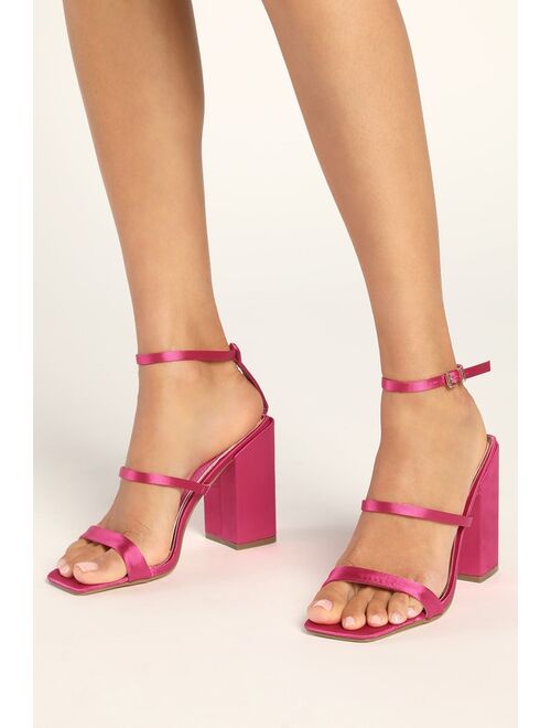 Lulus Mabie Fuschia Satin Ankle Strap High Heel Sandals