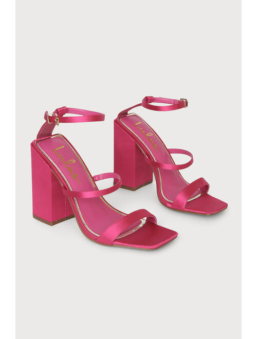 Lulus Mabie Fuschia Satin Ankle Strap High Heel Sandals