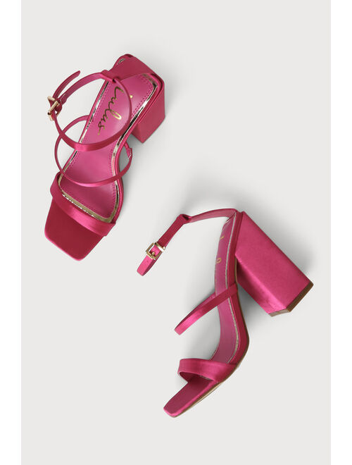 Lulus Mabie Fuschia Satin Ankle Strap High Heel Sandals