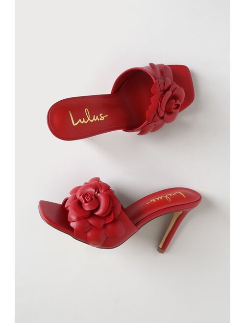 Lulus Flowina Red Flower Square Toe Slide High Heel Sandals