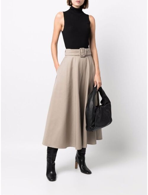 Patou belted flared midi skirt