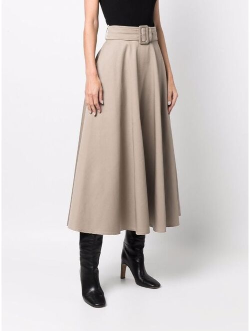 Patou belted flared midi skirt