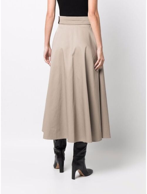 Patou belted flared midi skirt