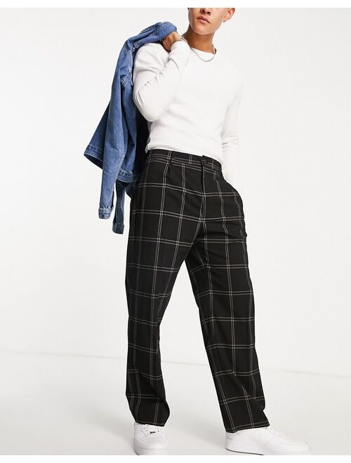 Pull&Bear wide leg pleated pants in black check