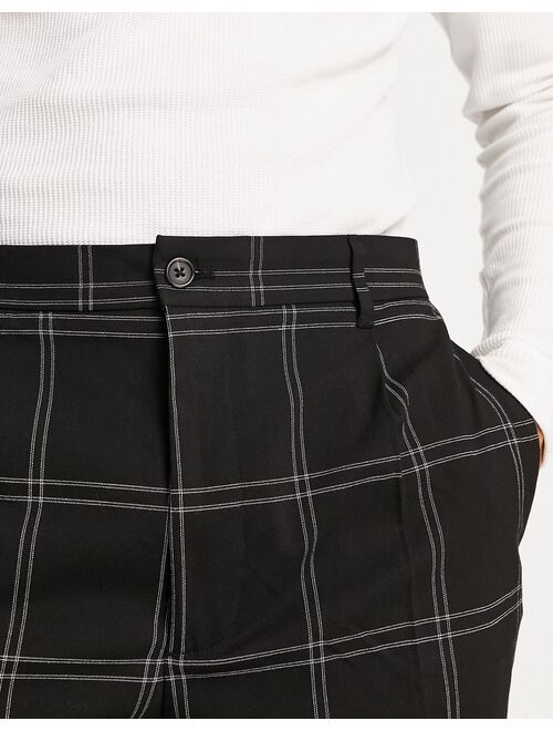 Pull&Bear wide leg pleated pants in black check