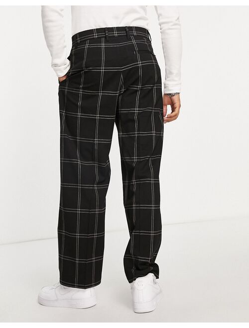 Pull&Bear wide leg pleated pants in black check